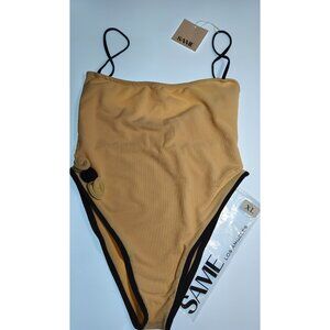 Same Los Angeles Ribbed One Piece Swimsuit Cream XL Rosette New